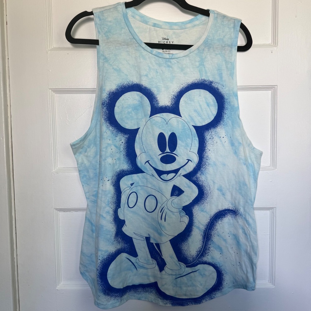 Disney Mickey Mouse Tie Dye Tank Top Blue Sleeveless Graphic Shirt XL 15-17